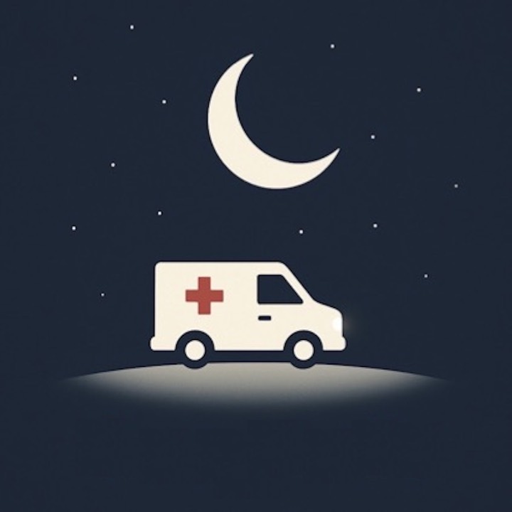 The original SleepMedic mark: an ambulance parked under a crescent moon