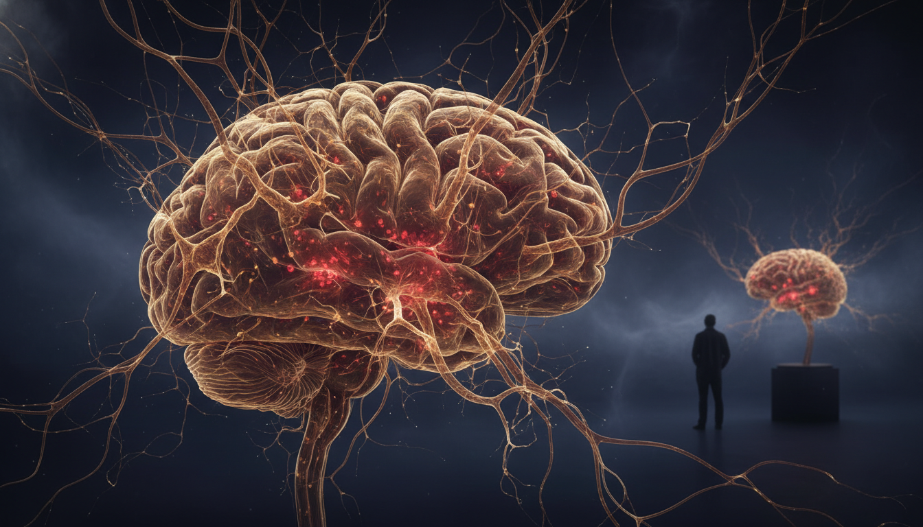 Abstract neural network with disrupted glowing pathways, symbolizing Long COVID's impact on sleep architecture and brain function.