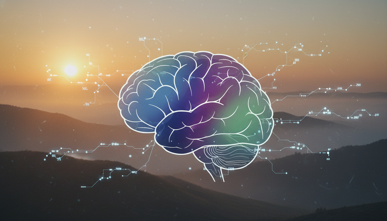 Stylized brain diagram with glowing sections and digital data points, illustrating the challenge of sleep tracker accuracy in measuring complex sleep stages.