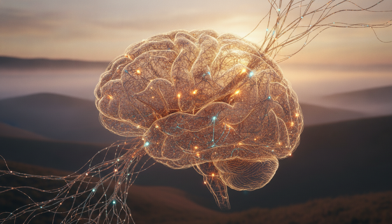 Stylized illustration of neural pathways in the brain, with highlighted areas representing how minor cannabinoids like CBN and CBG modulate the endocannabinoid system for sleep.