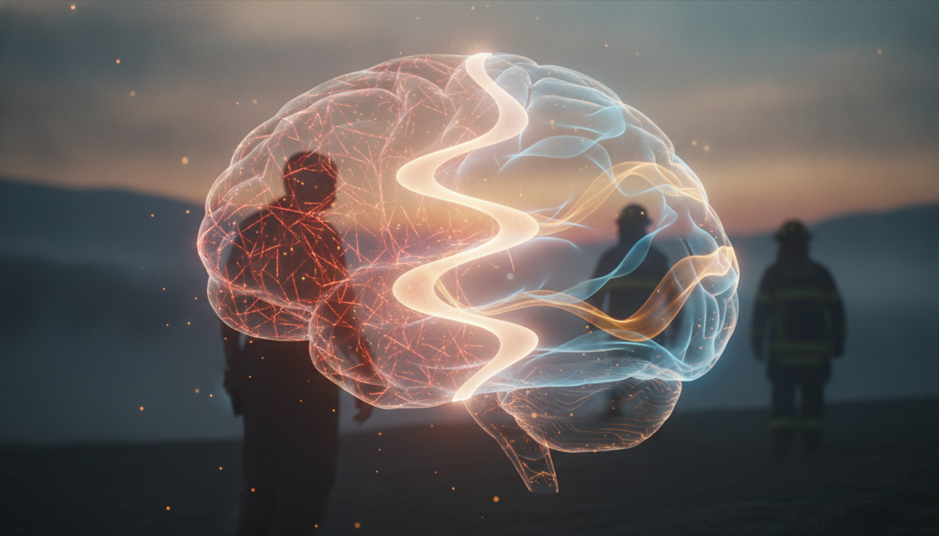Stylized graphic illustrating the contrast between hypervigilance and relaxation in the brain, representing quick relaxation techniques for first responders.