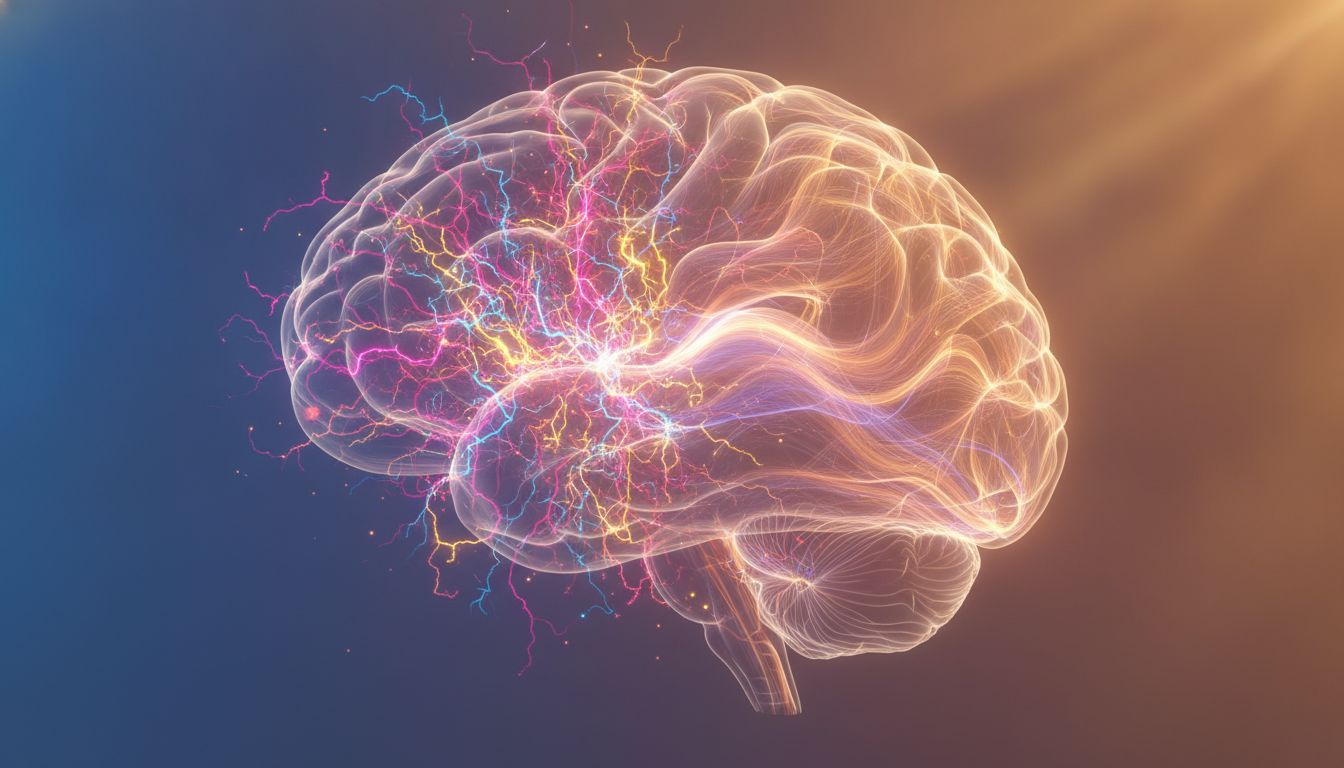 A visual representation of an ADHD brain's racing thoughts calming down, showing neural pathways shifting from chaotic to organized, illustrating solutions for ADHD sleep problems.