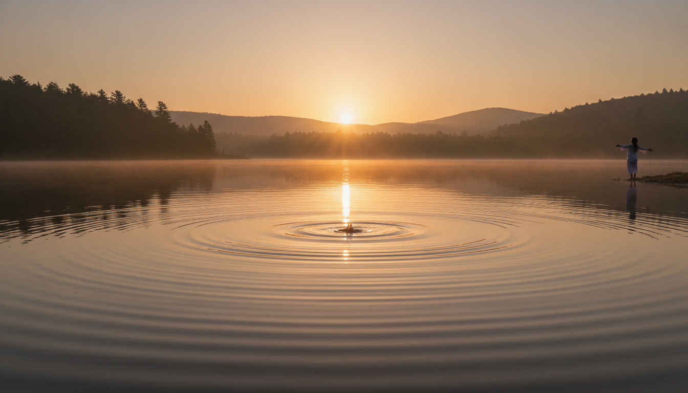 Gentle ripples on a calm lake surface, symbolizing the mind letting go of racing thoughts and reducing sleep anxiety.
