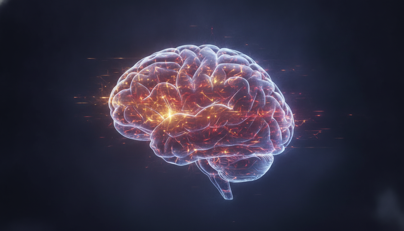 Abstract illustration of a brain's mental activity transitioning from chaotic racing thoughts to calm, representing cognitive shuffling for sleep.