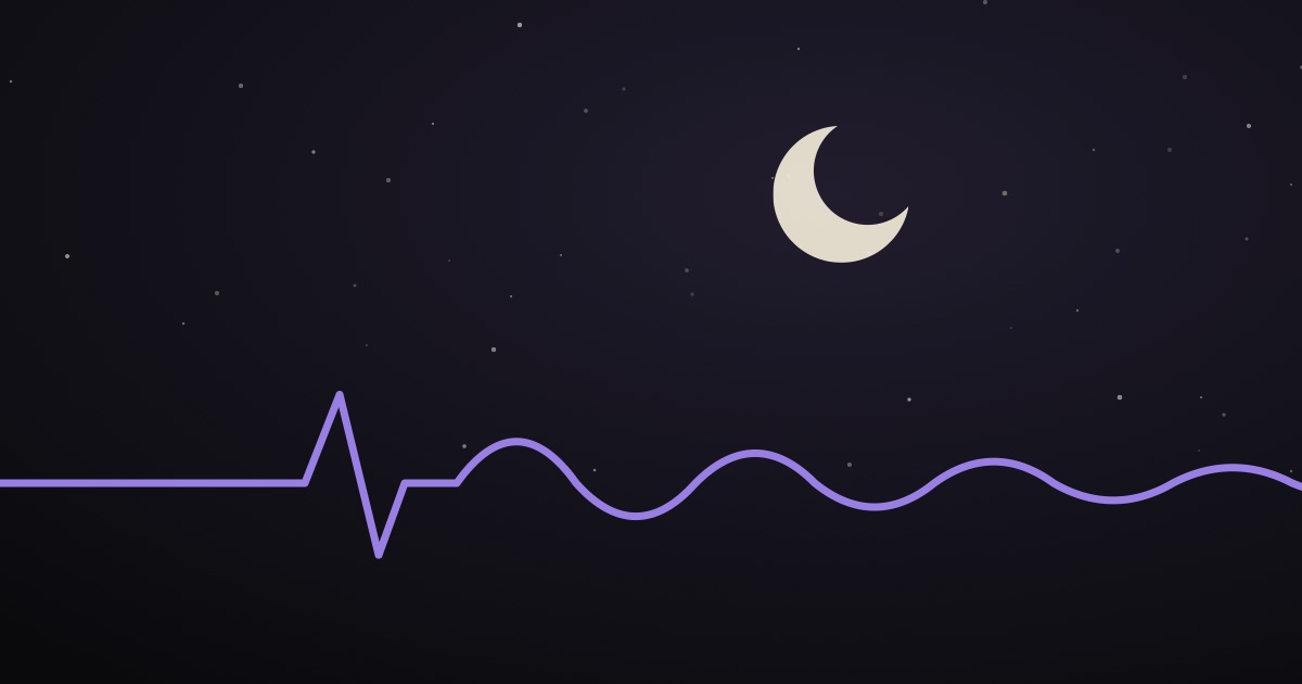 Night-sky cover art: a heartbeat line settling into a slow wave beneath a crescent moon.